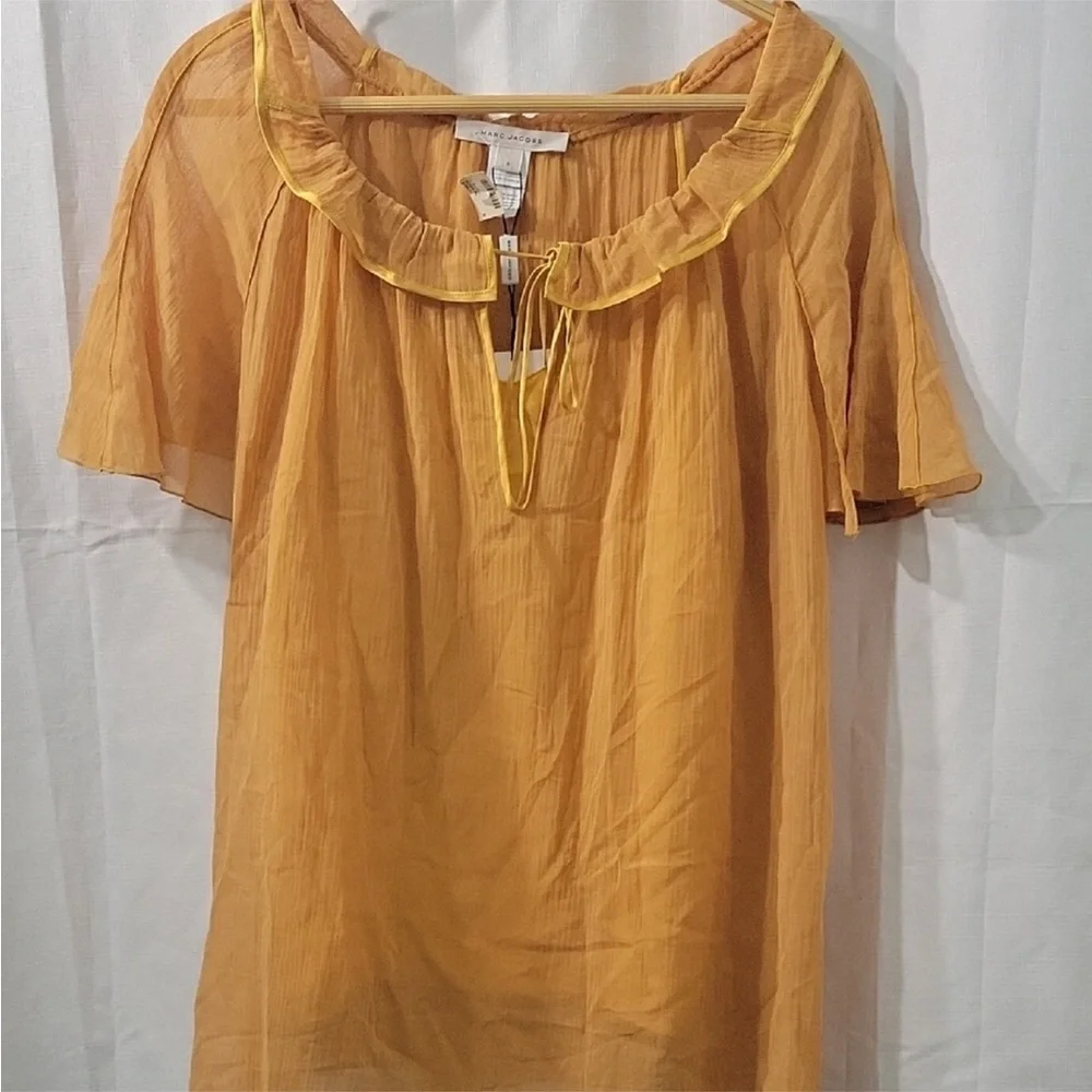 MARC JACOBS Women’s Yellow Ruffled Silk Blouse Size 4 - Picture 2 of 8